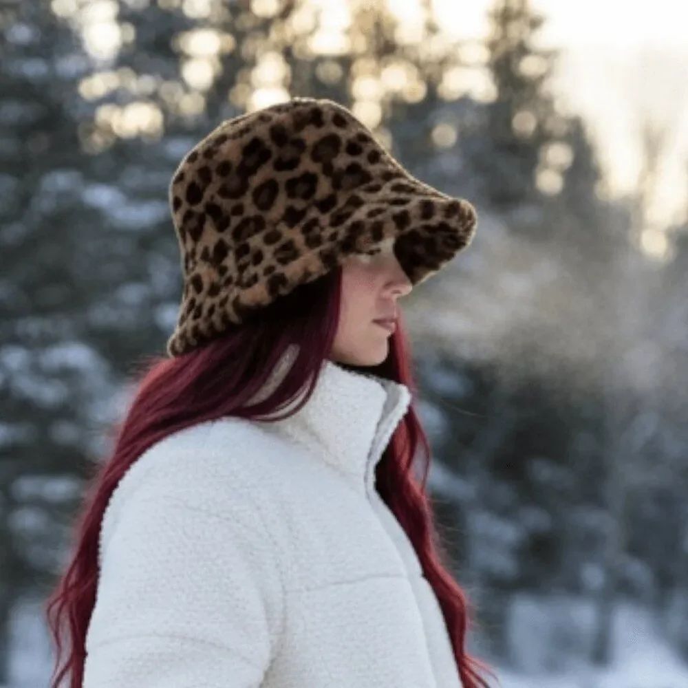 Brown Leopard Fluffy Bucket Hat - NWT